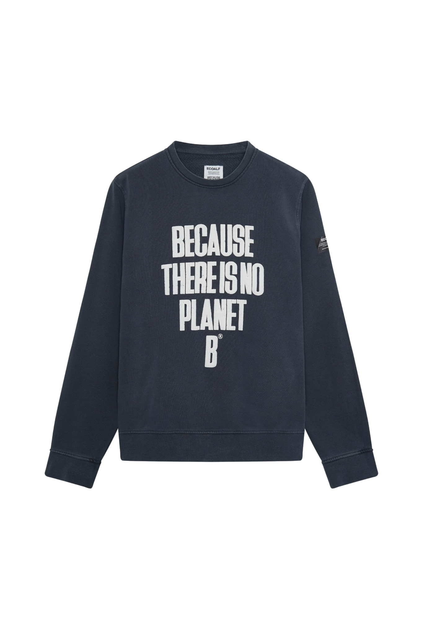 Open image in slideshow, Navy blue sweatshirt with white text on a white background
