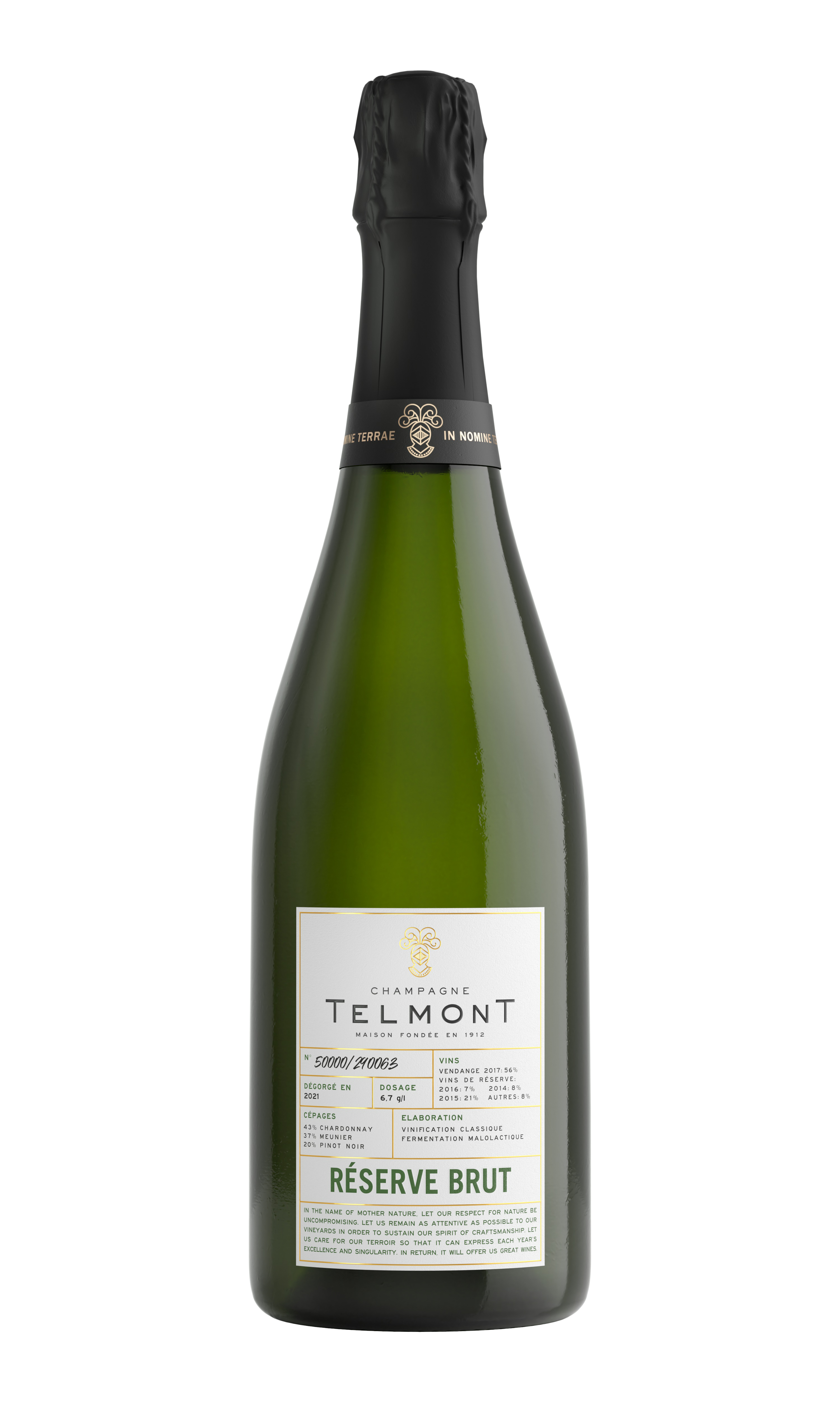 Packshot of a champagne bottle Reserve Bru on transparent background